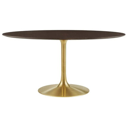 Modway EEI-5524-GLD-CHE Lippa 60" Oval Wood Dining Table Gold Cherry Walnut Modway
