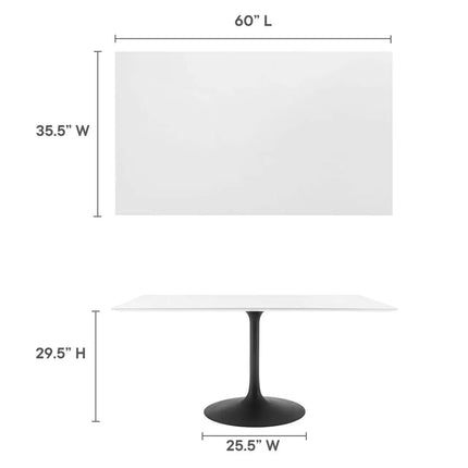 Modway EEI-3541-BLK-WHI Lippa 60" Rectangle Wood Dining Table Black White Modway