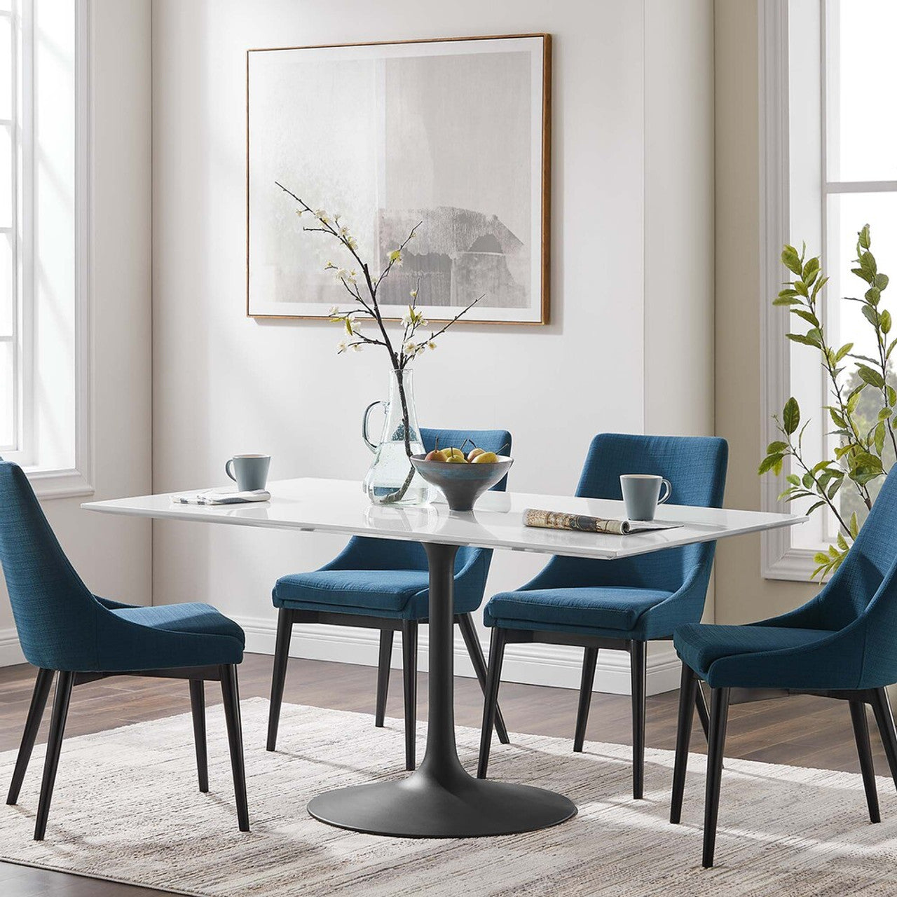 Modway EEI-3541-BLK-WHI Lippa 60" Rectangle Wood Dining Table Black White