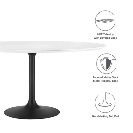 Modway EEI-3524-BLK-WHI Lippa 60" Round Wood Dining Table Black White Modway