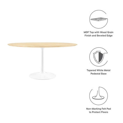 Modway EEI-5176-WHI-NAT Lippa 60" Round Wood Dining Table White Natural Modway
