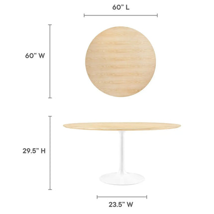 Modway EEI-5176-WHI-NAT Lippa 60" Round Wood Dining Table White Natural Modway