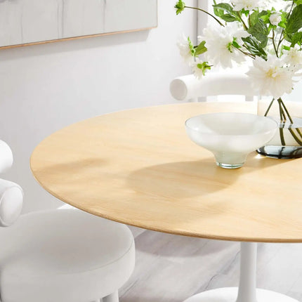 Modway EEI-5176-WHI-NAT Lippa 60" Round Wood Dining Table White Natural Modway