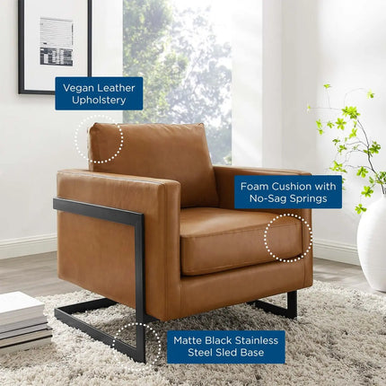 Modway EEI-4392-BLK-TAN Posse Vegan Leather Accent Chair Black Tan Modway