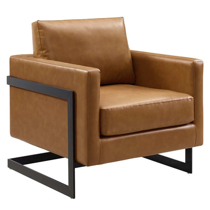 Modway EEI-4392-BLK-TAN Posse Vegan Leather Accent Chair Black Tan Modway