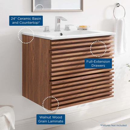 Modway EEI-4433-CHA-WHI Render 24" Wall-Mount Bathroom Vanity Modway