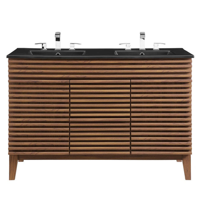 Modway EEI-5381-WAL-BLK Render 48" Double Sink Bathroom Vanity Walnut Black Modway