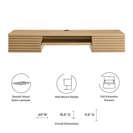 Modway EEI-5865 Render Wall Mount Wood Office Desk Modway