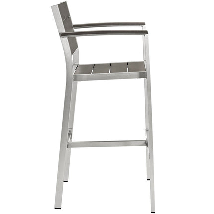 Modway EEI-2254-SLV-GRY Shore Outdoor Patio Aluminum Bar Stool Silver Gray Modway