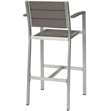 Modway EEI-2254-SLV-GRY Shore Outdoor Patio Aluminum Bar Stool Silver Gray Modway