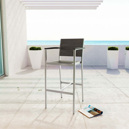 Modway EEI-2254-SLV-GRY Shore Outdoor Patio Aluminum Bar Stool Silver Gray Modway
