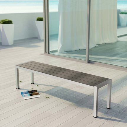 Modway EEI-2252-SLV-GRY Shore Outdoor Patio Aluminum Bench Silver Gray Modway