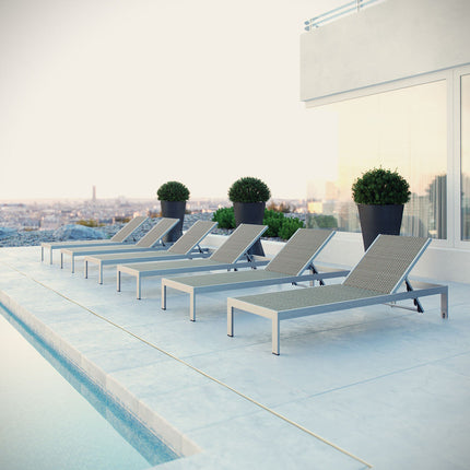 Modway EEI-2479-SLV-GRY-SET Shore Outdoor Patio Aluminum Chaise Set of 6 Silver Gray Modway