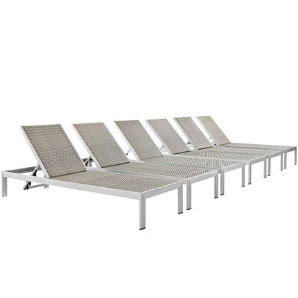 Modway EEI-2479-SLV-GRY-SET Shore Outdoor Patio Aluminum Chaise Set of 6 Silver Gray Modway