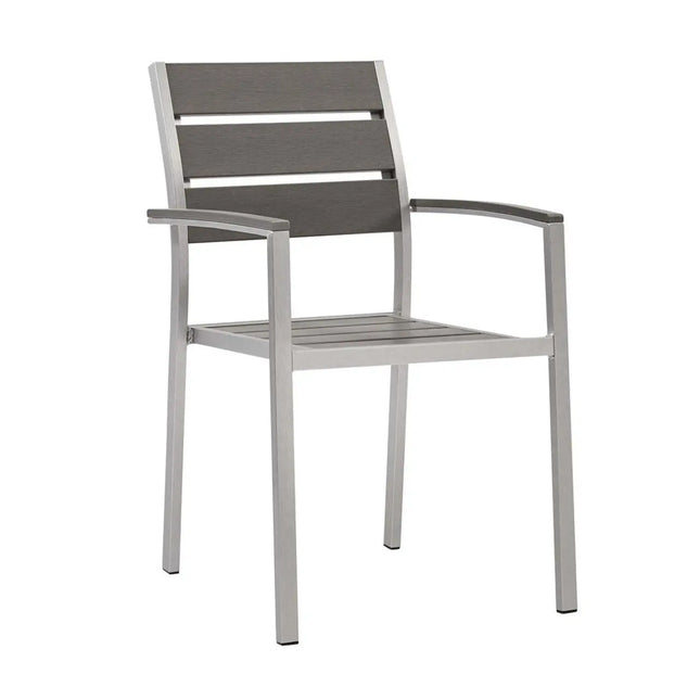 Modway EEI-4042-SLV-GRY Shore Outdoor Patio Aluminum Dining Armchair Set of 2 Silver Gray Modway