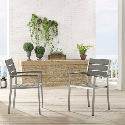 Modway EEI-4042-SLV-GRY Shore Outdoor Patio Aluminum Dining Armchair Set of 2 Silver Gray Modway