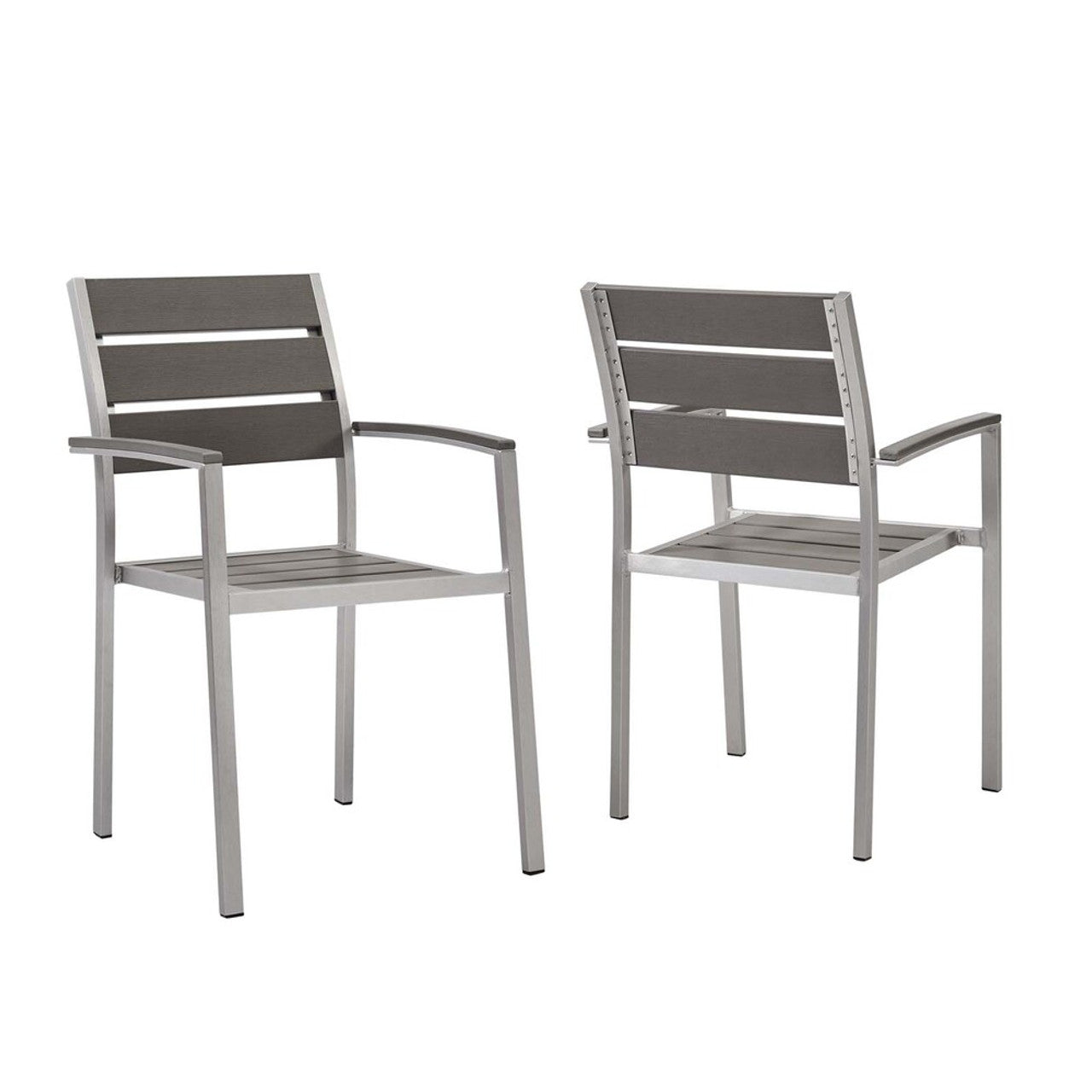 Modway EEI-4042-SLV-GRY Shore Outdoor Patio Aluminum Dining Armchair Set of 2 Silver Gray