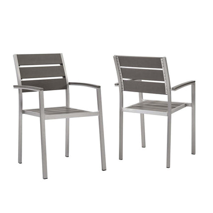 Modway EEI-4042-SLV-GRY Shore Outdoor Patio Aluminum Dining Armchair Set of 2 Silver Gray Modway