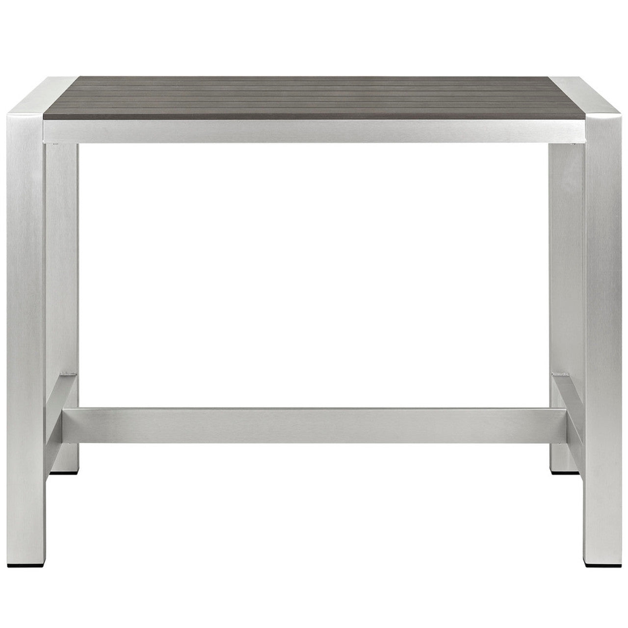 Modway EEI-2253-SLV-GRY Shore Outdoor Patio Aluminum Rectangle Bar Table Silver Gray