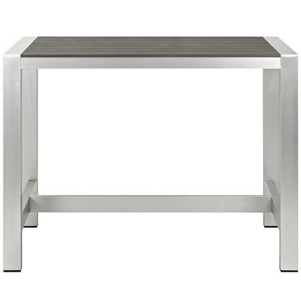 Modway EEI-2253-SLV-GRY Shore Outdoor Patio Aluminum Rectangle Bar Table Silver Gray Modway