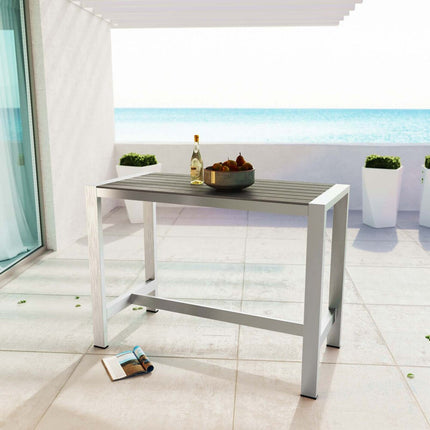 Modway EEI-2253-SLV-GRY Shore Outdoor Patio Aluminum Rectangle Bar Table Silver Gray Modway