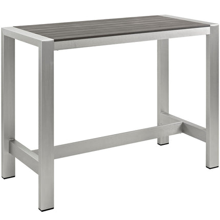 Modway EEI-2253-SLV-GRY Shore Outdoor Patio Aluminum Rectangle Bar Table Silver Gray Modway