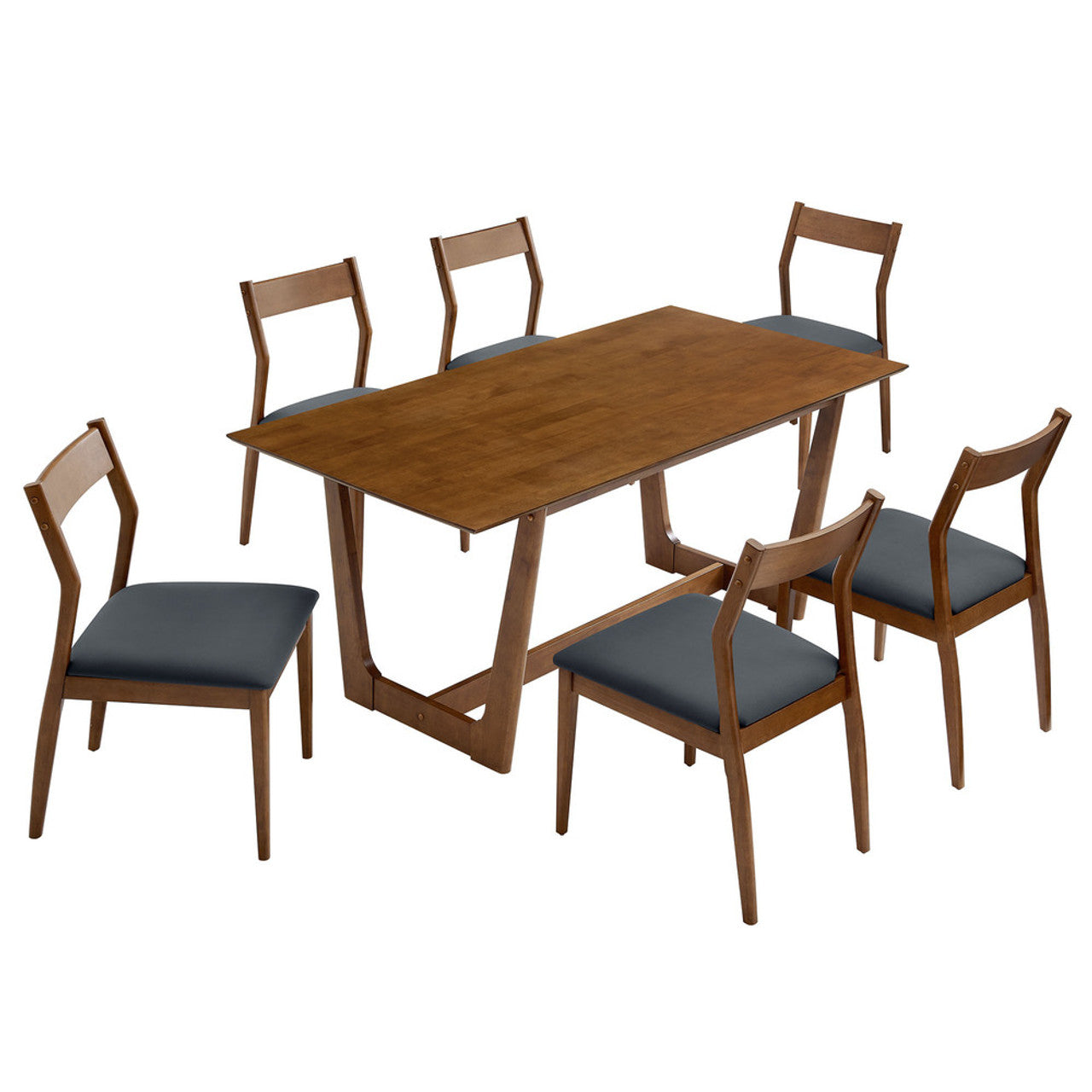 Modway EEI-7078-WAL-BLK Solara 7-Piece Wood Dining Set with Vegan Leather Side Chairs Walnut Black