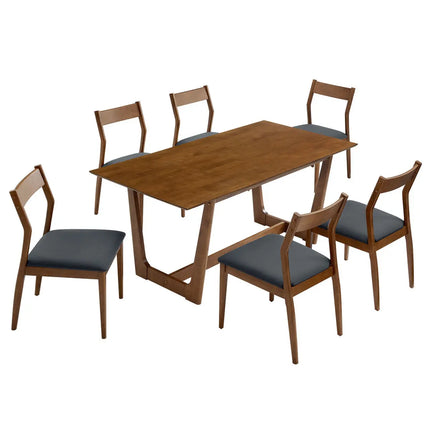 Modway EEI-7078-WAL-BLK Solara 7-Piece Wood Dining Set with Vegan Leather Side Chairs Walnut Black Modway