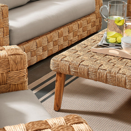 Modway EEI-7135-NAT-LGR Thames 4-Piece Outdoor Patio Wicker Outdoor Patio Rattan Furniture Set Natural Light Gray Modway