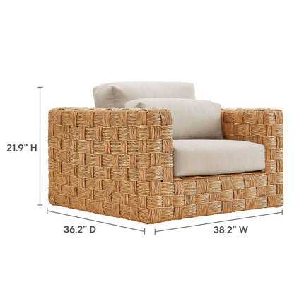 Modway EEI-7135-NAT-LGR Thames 4-Piece Outdoor Patio Wicker Outdoor Patio Rattan Furniture Set Natural Light Gray Modway