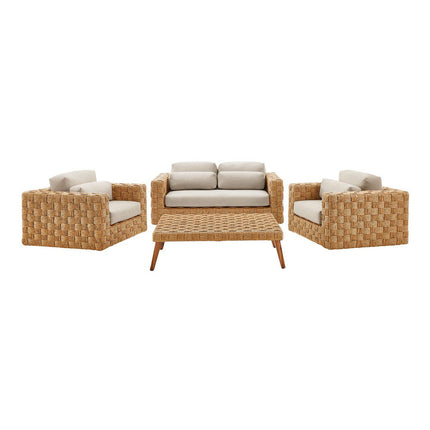 Modway EEI-7135-NAT-LGR Thames 4-Piece Outdoor Patio Wicker Outdoor Patio Rattan Furniture Set Natural Light Gray Modway