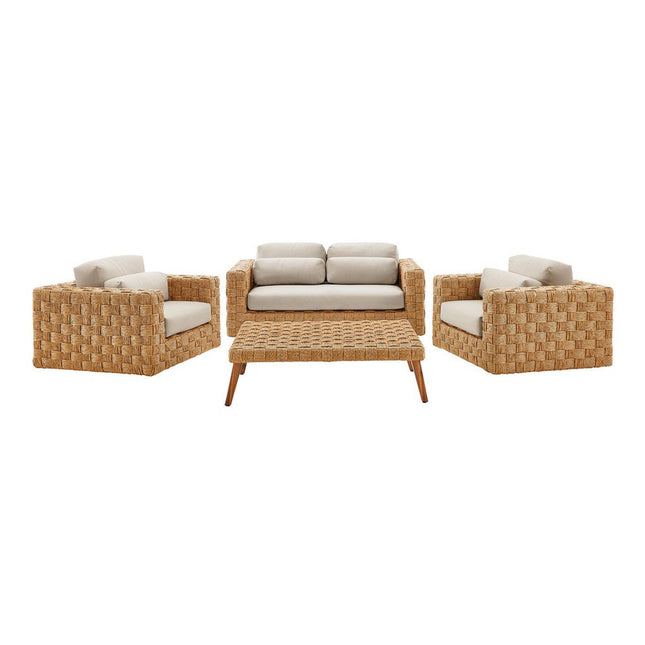 Modway EEI-7135-NAT-LGR Thames 4-Piece Outdoor Patio Wicker Outdoor Patio Rattan Furniture Set Natural Light Gray Modway