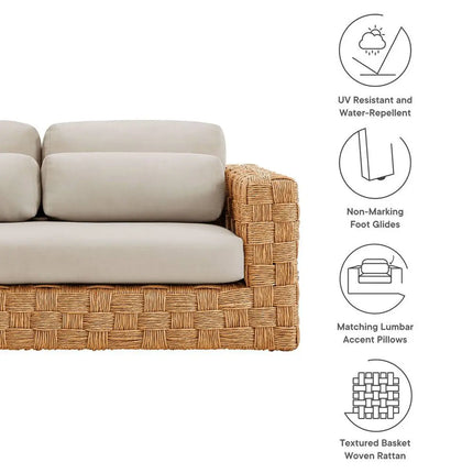 Modway EEI-6924-NAT-LGR Thames Outdoor Patio Wicker Outdoor Patio Rattan Loveseat Natural Light Gray Modway