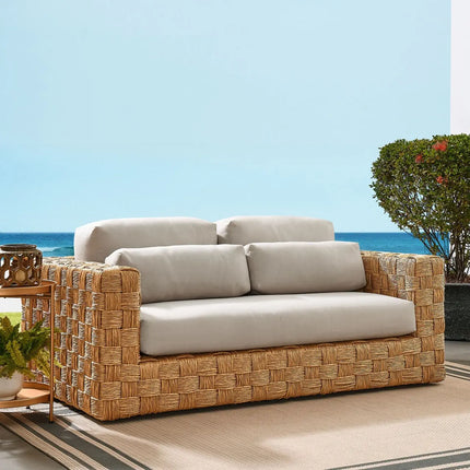 Modway EEI-6924-NAT-LGR Thames Outdoor Patio Wicker Outdoor Patio Rattan Loveseat Natural Light Gray Modway