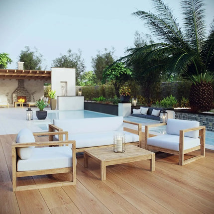 Modway EEI-3116-NAT-WHI-SET Upland 4 Piece Outdoor Patio Teak Set Natural White Modway