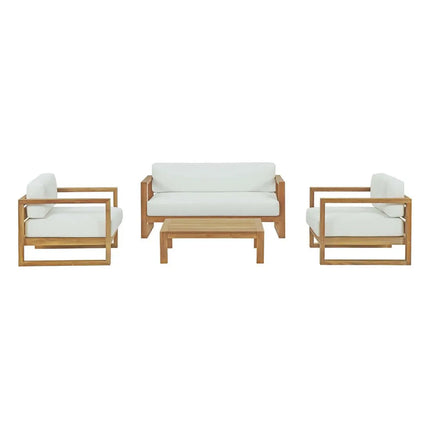 Modway EEI-3116-NAT-WHI-SET Upland 4 Piece Outdoor Patio Teak Set Natural White Modway