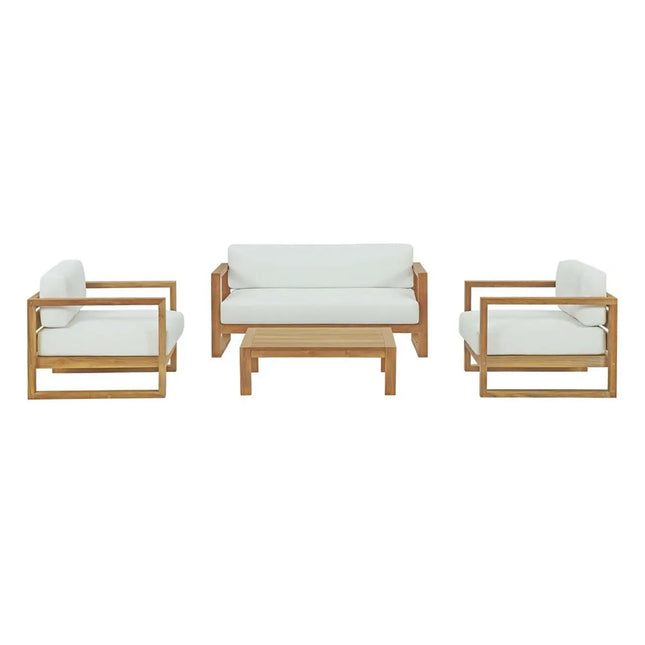 Modway EEI-3116-NAT-WHI-SET Upland 4 Piece Outdoor Patio Teak Set Natural White Modway