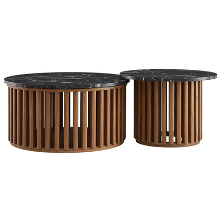 Modway Fortitude Round Faux Marble Top Nesting Coffee Table Set in Walnut Black EEI-7345-WAL-BLK Modway