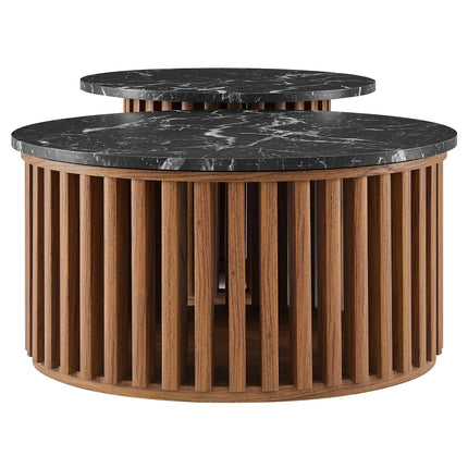 Modway Fortitude Round Faux Marble Top Nesting Coffee Table Set in Walnut Black EEI-7345-WAL-BLK Modway