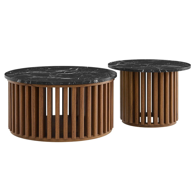 Modway Fortitude Round Faux Marble Top Nesting Coffee Table Set in Walnut Black EEI-7345-WAL-BLK Modway
