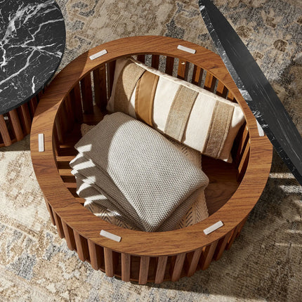 Modway Fortitude Round Faux Marble Top Nesting Coffee Table Set in Walnut Black EEI-7345-WAL-BLK Modway