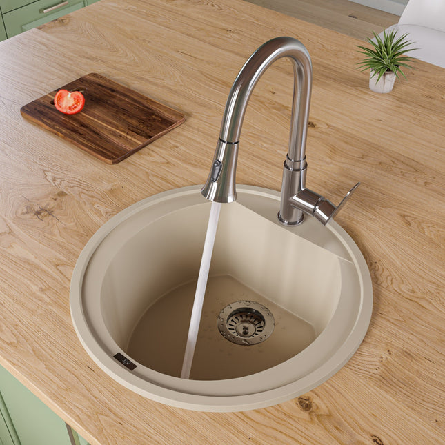 ALFI brand AB2020DI-B Biscuit 20" Drop-In Round Granite Composite Kitchen Prep Sink Alfi Brand