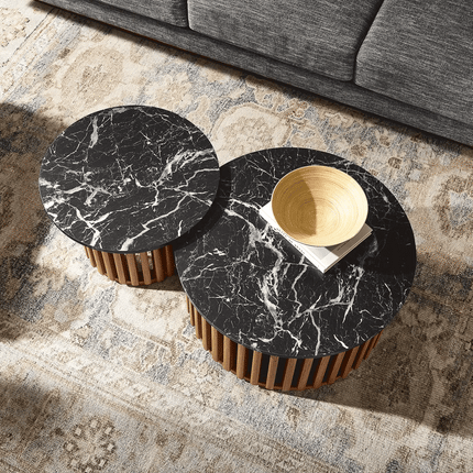 Modway Fortitude Round Faux Marble Top Nesting Coffee Table Set in Walnut Black EEI-7345-WAL-BLK Modway