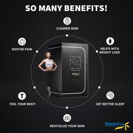 SteamSpa Portable 1-Person Home Steam Sauna with Digital Control, Black SteamSpa
