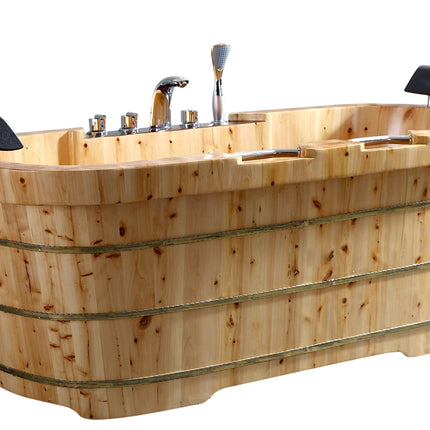 ALFI brand AB1130 65" 2 Person Free Standing Cedar Wooden Bathtub with Fixtures & Headrests ALFI brand