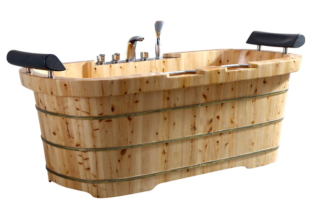 ALFI brand AB1130 65" 2 Person Free Standing Cedar Wooden Bathtub with Fixtures & Headrests ALFI brand