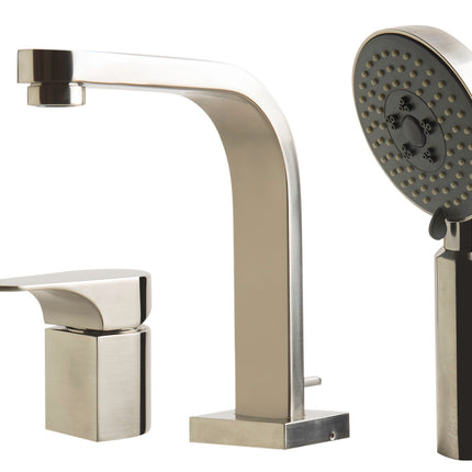 ALFI brand AB2703-BN Brushed Nickel Deck Mounted Tub Filler and Round Hand Held Shower Head Alfi Brand