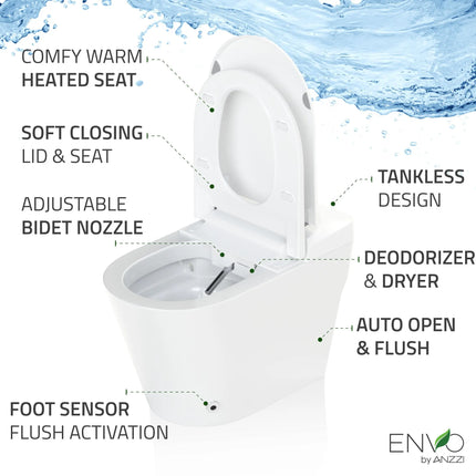 ENVO Echo Elongated 1.28 GPF Smart Bidet Toilet with Auto Open Close, Auto Flush, and Heated Seat TL-STFF950WH Anzzi