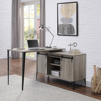 ACME OF00011 Zakwani Gray Oak Writing Desk with USB ACME Furniture