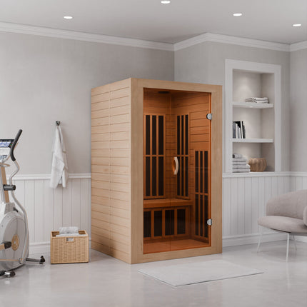 SteamSpa Viti 2-Person Carbon FAR Infrared Hemlock Wooden Indoor Home Sauna Room with LED Touch Control Panel SteamSpa